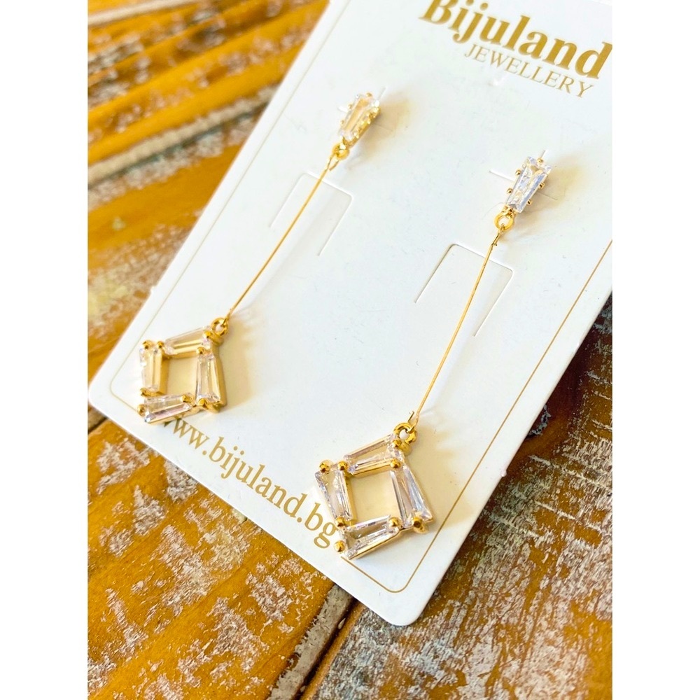 NWT Cute Gold-tone Hanging Earrings with Cubic Zirconia
